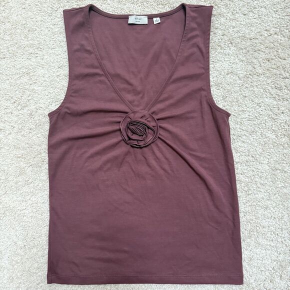 SOLD Aritzia Wilfred GoodLux Bloom Top Plum Purple Rose Rosette Slim Fit Tank S - Picture 9 of 13